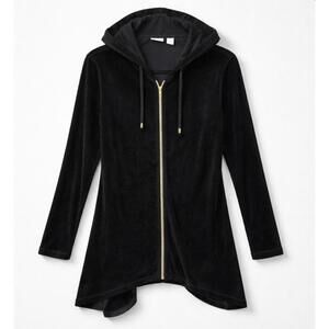 Zenergy by Chico's Black Velvet Hooded Zip-Up Jacket Size 0